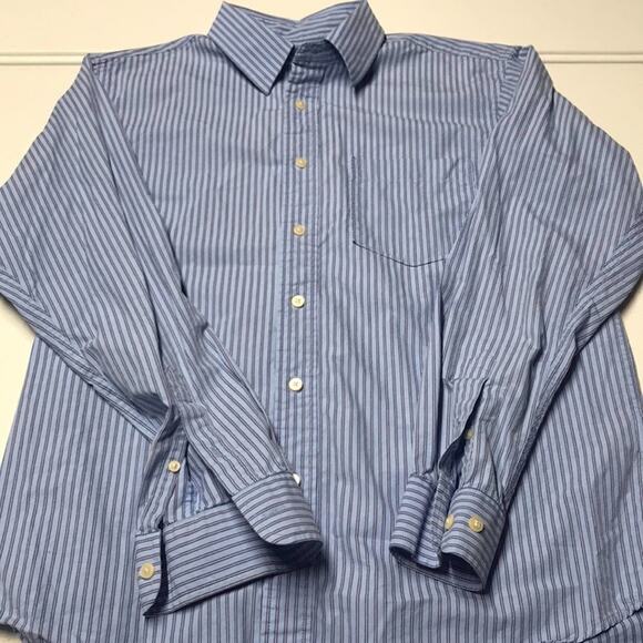 EDDIE BAUER Men’s Blue Striped L/S Dress Shirt - Picture 2 of 3